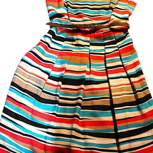 Anne Klein Multicolor Striped Fit & Flare Dress Size 14 Large - Picture 10 of 11